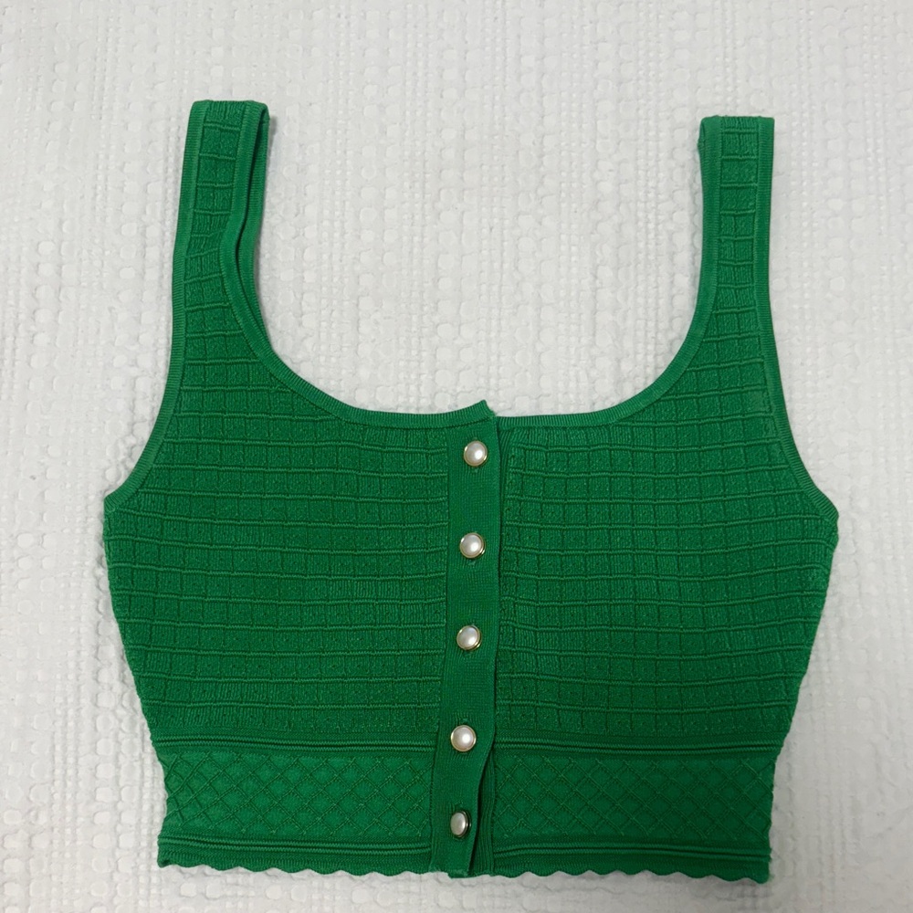 Aritzia Green Textured Button-Up Tank Top